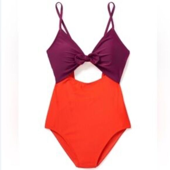 Adore Me Portia Contour One Piece Colorblock Swimsuit Red Purple Size Medium - Picture 1 of 5